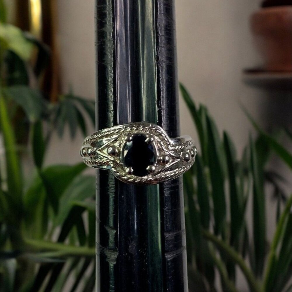 Sterling Silver Sapphire Solitaire Birthstone Ring, Accented Band in Size 7